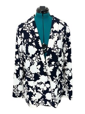 Talbots Jacket  Navy & White Floral Blazer XL